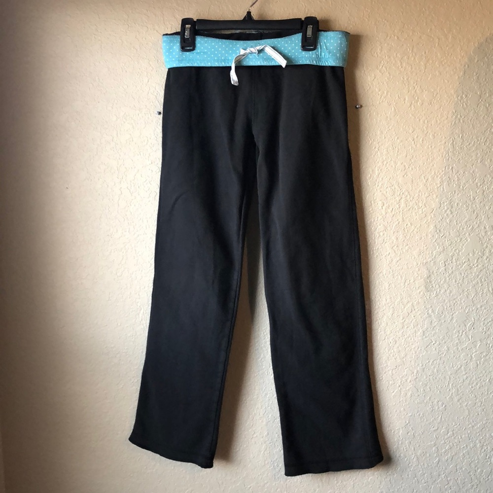 Hanes Black Vintage Early 2000’s Roll Top Elastic Waist Sweatpants Girl Sz Large